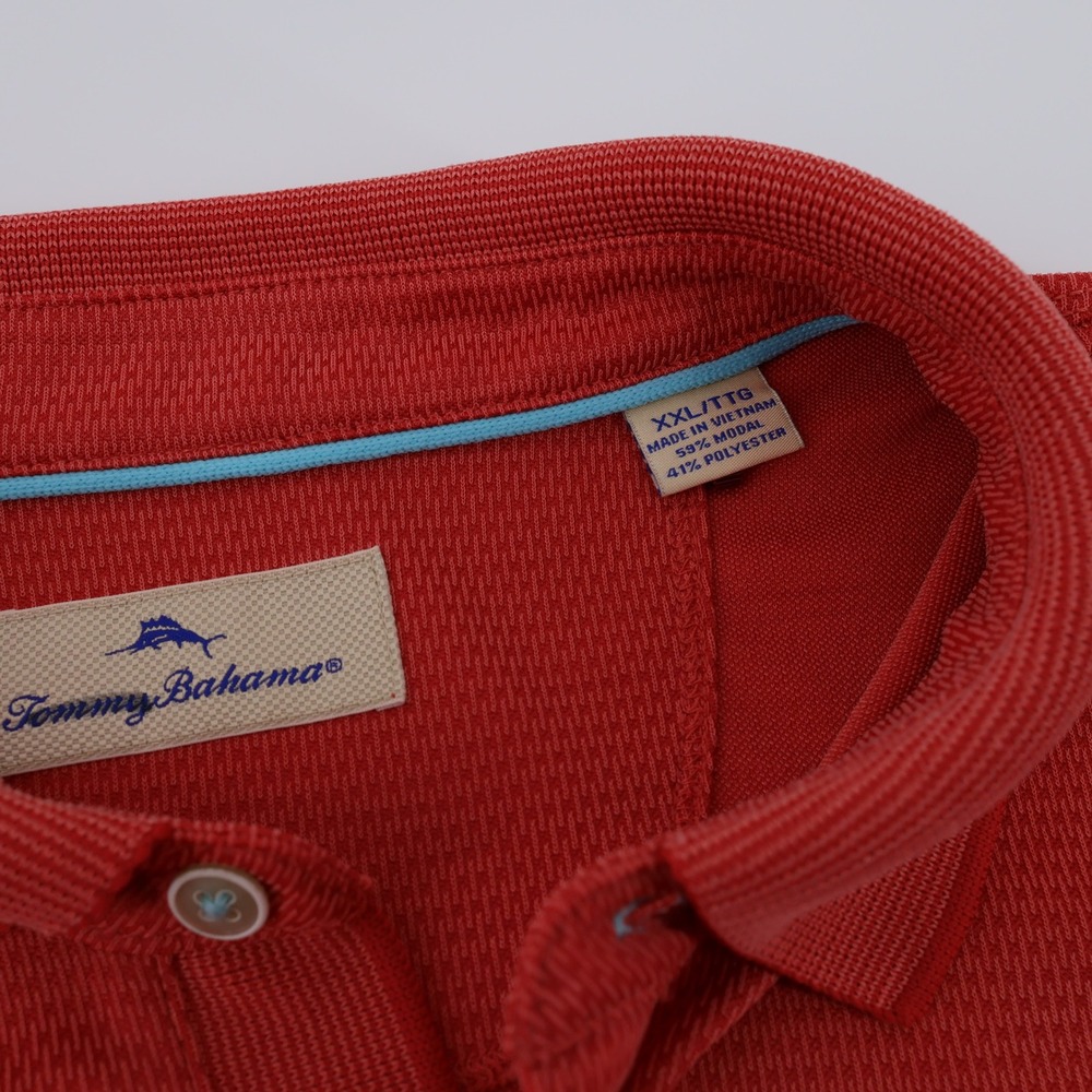 Tommy Bahama Mens XXL Redish Orange Waffle Knit‎ Polo Shirt eModal Blend Logo - Picture 4 of 7